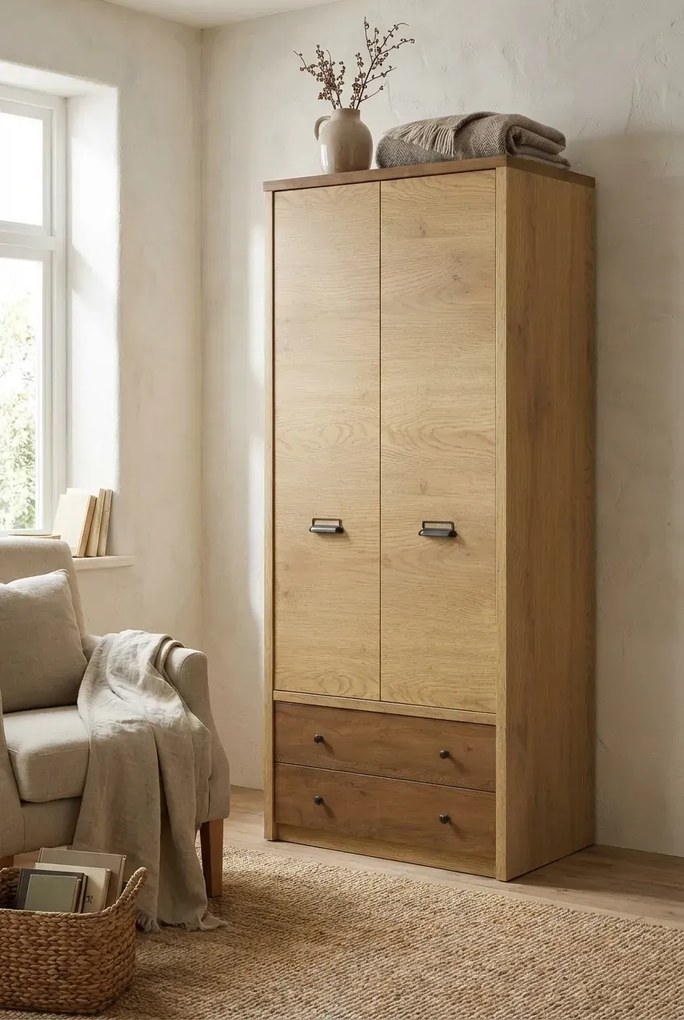 Industrialna szafa dwudrzwiowa dąb cremona + dąb lefkas P8-E66