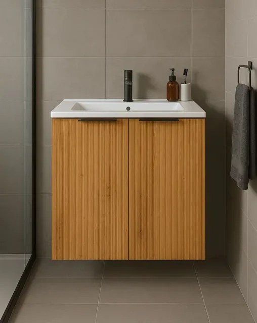 Dwudrzwiowa ryflowana szafka do łazienki 60 cm dąb craft złoty A3-G44
