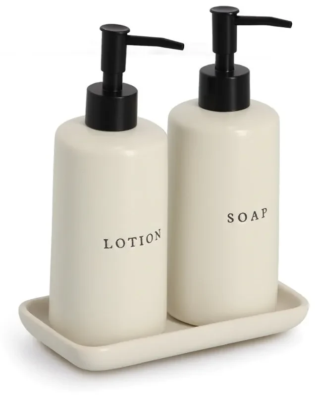 Ceramiczne dozowniki do mydła i lotionu BATH STYLE, 3 elementy
