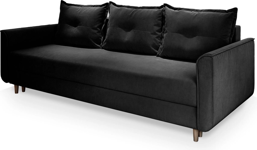 Masseno Sofa NAPOL z funkcją spania i pojemnikiem na pościel, Rozkładana sofa - Czarny, KRONOS 07