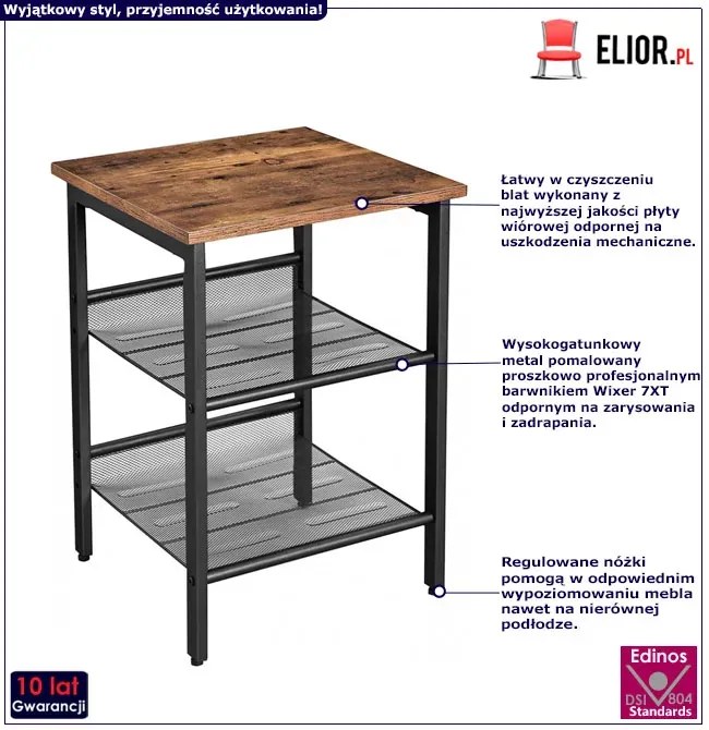 Stolik z 2 półkami w stylu industrialnym - Luris