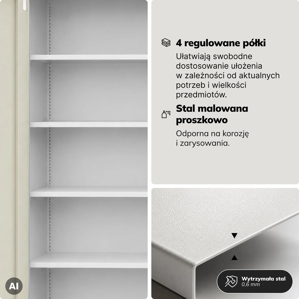 Szafa biurowa metalowa z zamkiem na szyfr szara/dąb sonoma, 900x1850x400 mm: DANIEL Eco Design