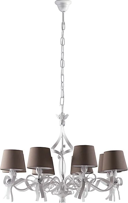 Lucy żyrandol białe żelazo z gołębioszarymi kloszami PVC, 8 lamp, Ø84 cm