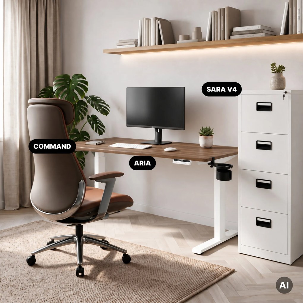 Biurko elektryczne z regulacją wysokości ergonomiczne białe/orzech,1400x700 mm: ARIA