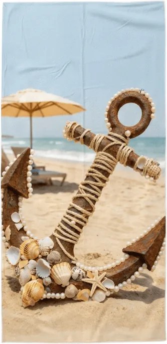 Szybkoschnący ręcznik plażowy ANTIC ANCHOR kolorowy 70 x 140 cm, 100% mikrofibra