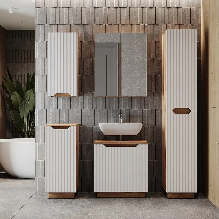 Zestaw mebli łazienkowych dąb/białe paski 59.8x32x62.1 lotta