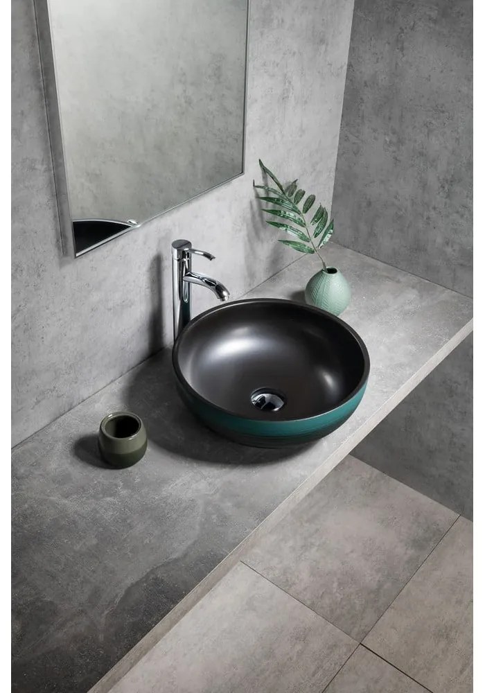 Czarno-turkusowa ceramiczna okrągła umywalka ø 41 cm Priori – Sapho