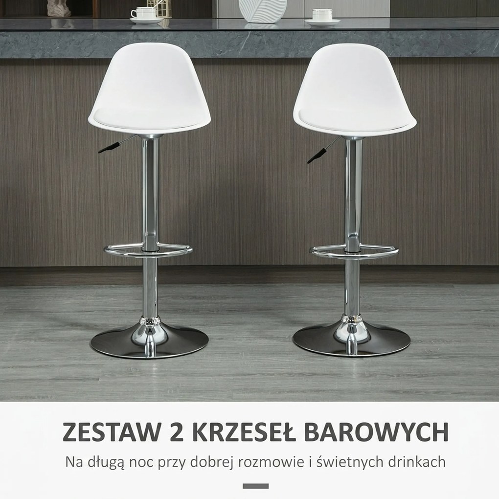 HOMCOM Zestaw 2 hokerów nowoczesne krzesła barowe do 120 kg białe stylowe siedziska | Aosom PL