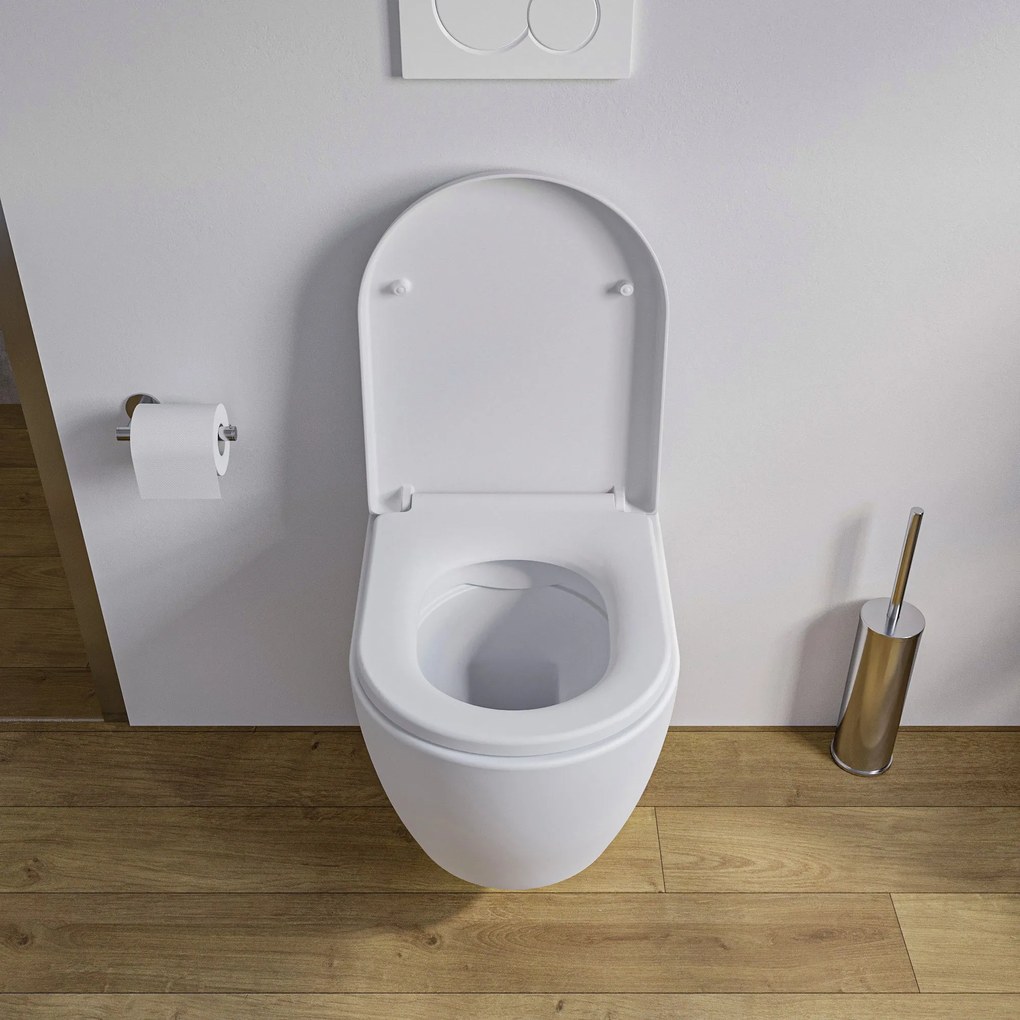 Miska WC wisząca bezkołnierzowa NT2038Deska wolnoopadająca Soft-Close - Wersja krótka