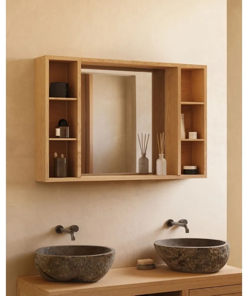 Wisząca szafka łazienkowa z litego drewna tekowego z lustrem 100x65 cm Parana – Kave Home