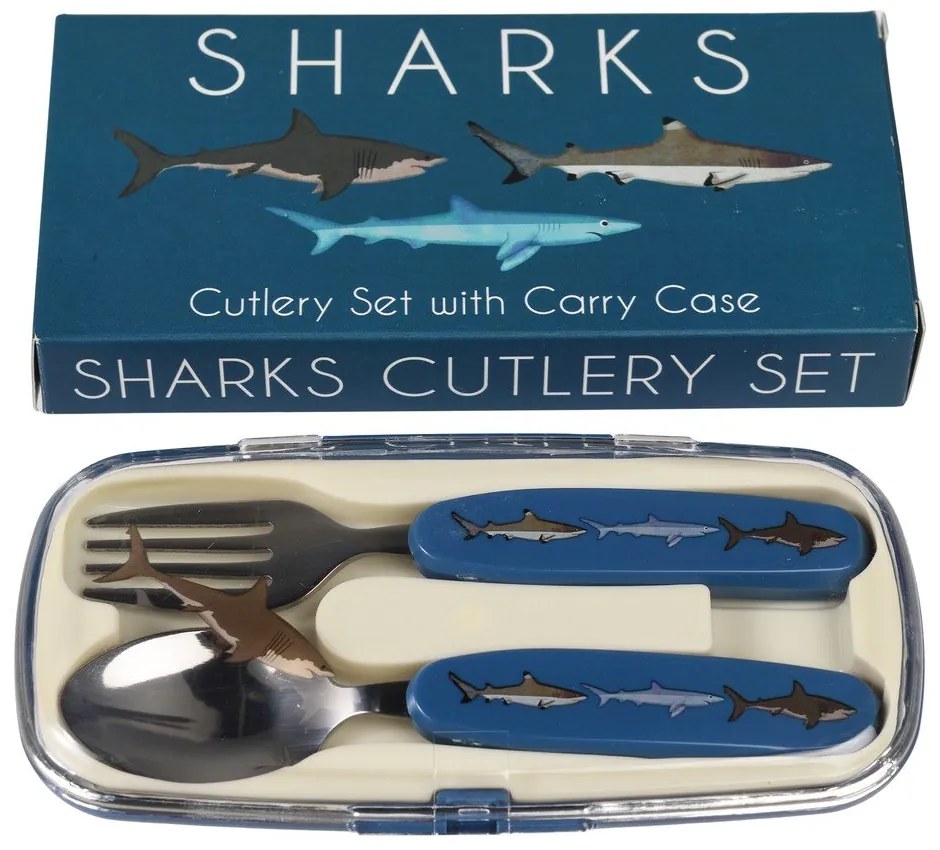Niebieskie sztućce dla dzieci ze stali nierdzewnej 2 szt. Sharks – Rex London