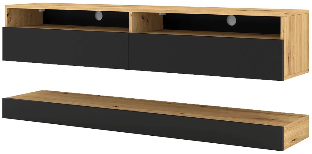 Zestaw szafka na TV z półką dąb artisan + czarny - Herria 6X
