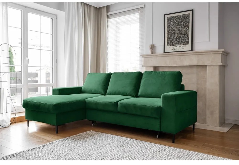 Ciemnozielony sztruksowy rozkładany narożnik (lewostronny) Lofty Lilly – Miuform