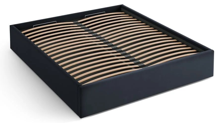 Ciemnoniebieskie tapicerowane łóżko dwuosobowe ze schowkiem/bez zagłówka ze stelażem 200x200 cm Susan – Micadoni