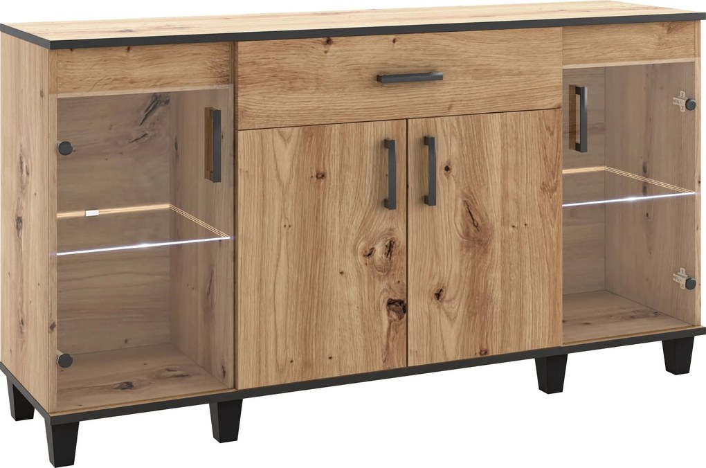 Komoda CORTEZA 160 cm do Salonu Sypialni z Szufladą Dąb artisan