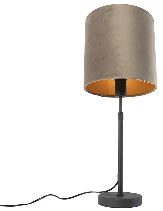 Lampa stołowa czarna z abażurem z weluru w kolorze taupe ze złotem 25 cm - ParteWiejski/ Rustykalny / Vintage Oswietlenie wewnetrzne