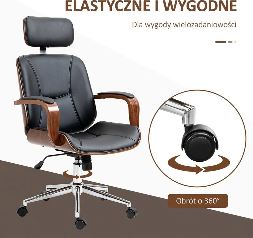 Vinsetto Ergonomiczny Fotel Biurowy z Wysokim Oparciem, Odczepianym Zagłówkiem do Domowego Biura, Czarny | Aosom PL