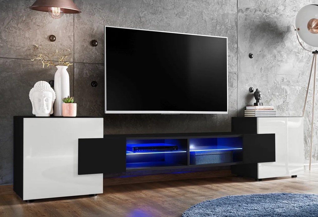 Szeroka szafka RTV Bridge V2 z frontami w połysku