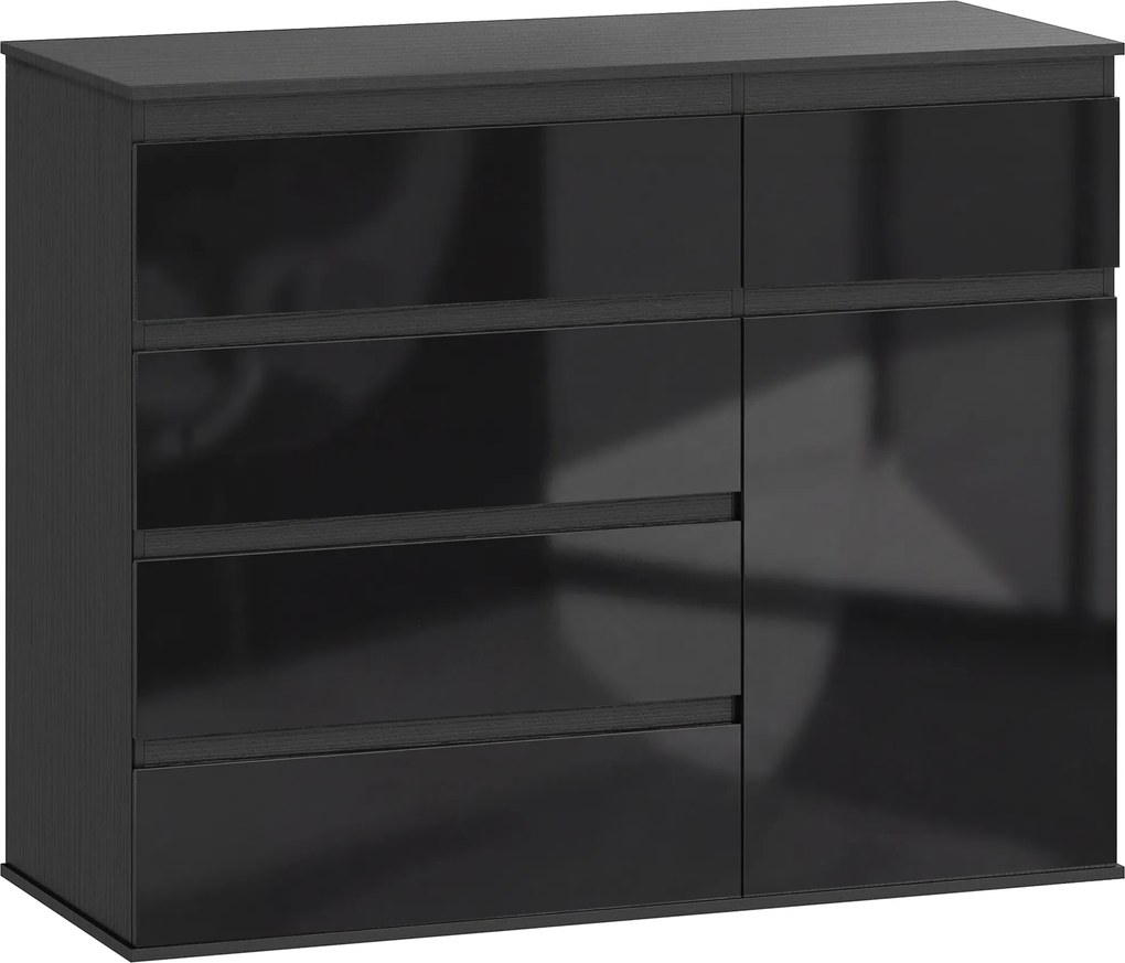 HOMCOM Nowoczesny sideboard, szafka do przechowywania z 5 szufladami, regulowaną półką, drzwiami z cichym domykiem, czarny połysk | Aosom PL