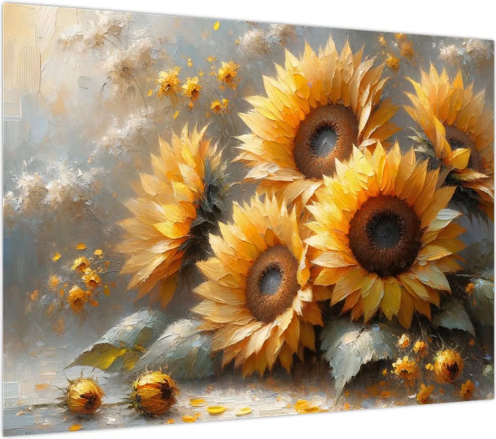 Obraz na szkle - Malowanie słoneczników (70x50 cm)