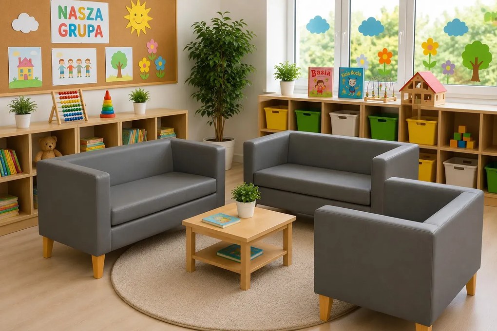 Sofa Monaco : Kolor nogi - Drewno, Kolor tkaniny - EKO-SKÓRA - 23D, Typ tkaniny - Eko-skóra , Wysokość nogi - 20 cm