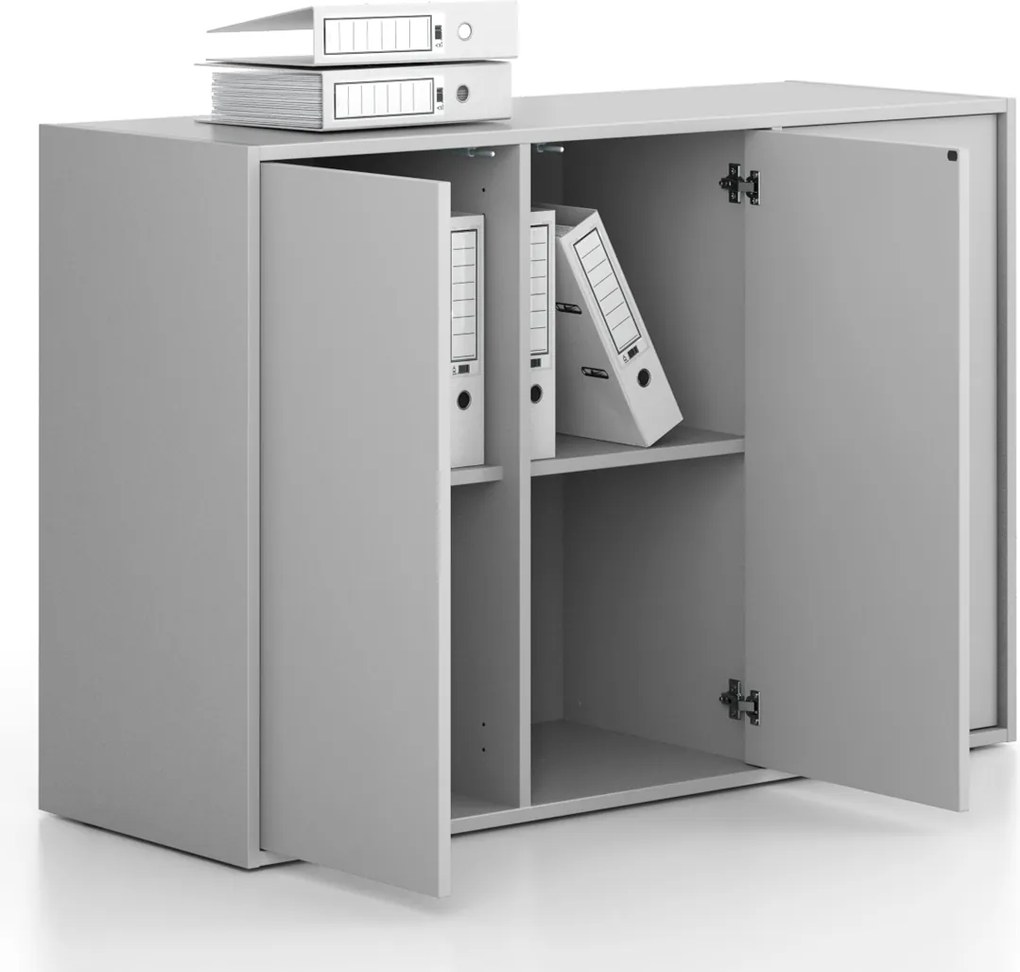 Szafa biurowa FRAME, niska, 3 drzwi, 1299 x 450 x 881 mm, PUSH-lock, szary