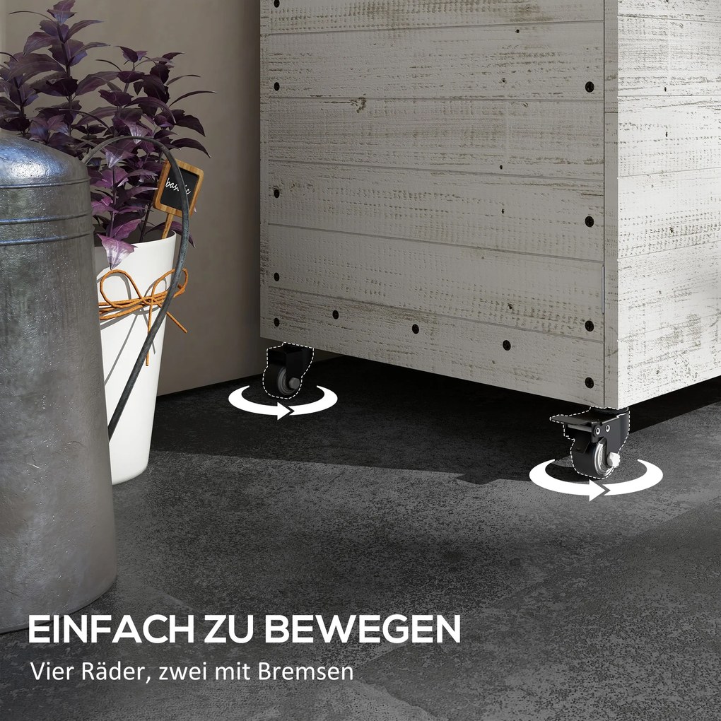 Outsunny Podwyższane Grządki Drewniane z Szufladą Szklarnia na Kółkach Skrzynia Ziołowa 110x50x95cm Biały | Aosom PL