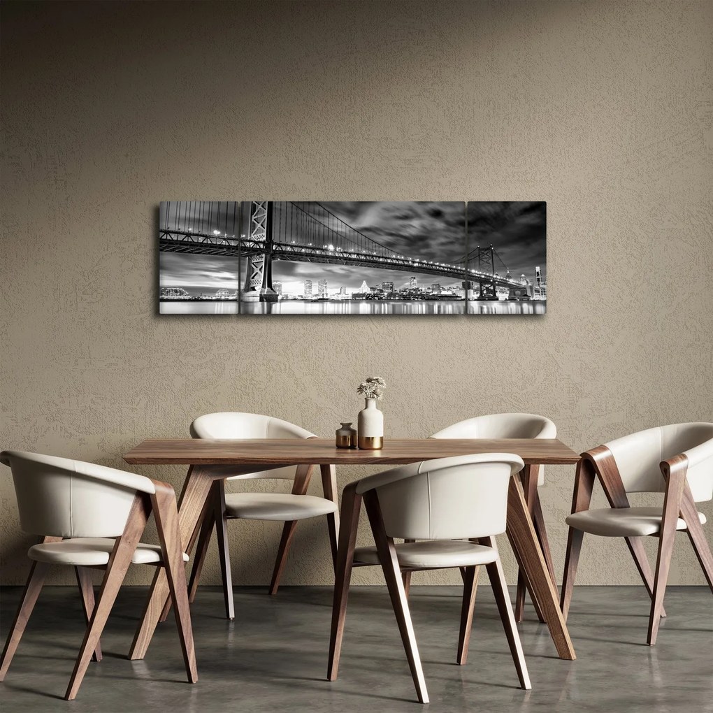 Obraz - Most Benjamina Franklina, Filadelfia, czarno -biały (170x50 cm)