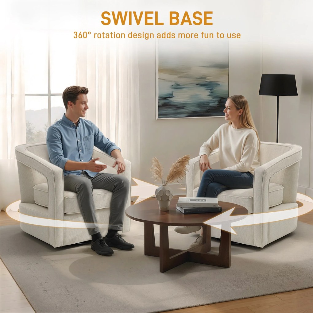 HOMCOM Fotel do salonu 360° obrotowy fotel wypoczynkowy z jednolitym oparciem i podłokietnikami 77 x 75 x 72 cm Beżowy | Aosom PL