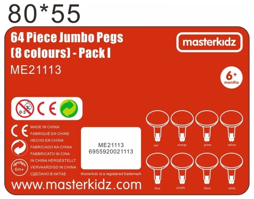Masterkidz kolorowe kołeczki jumbo do tablicy stem 64 szt. - 8 kolorów