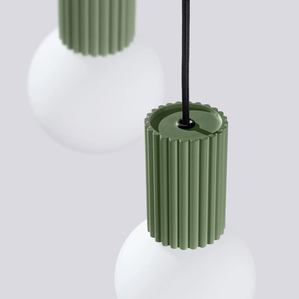 Lampa wisząca HALO 3P zielona oliwka ryflowana SOLLUX  LIGHTING