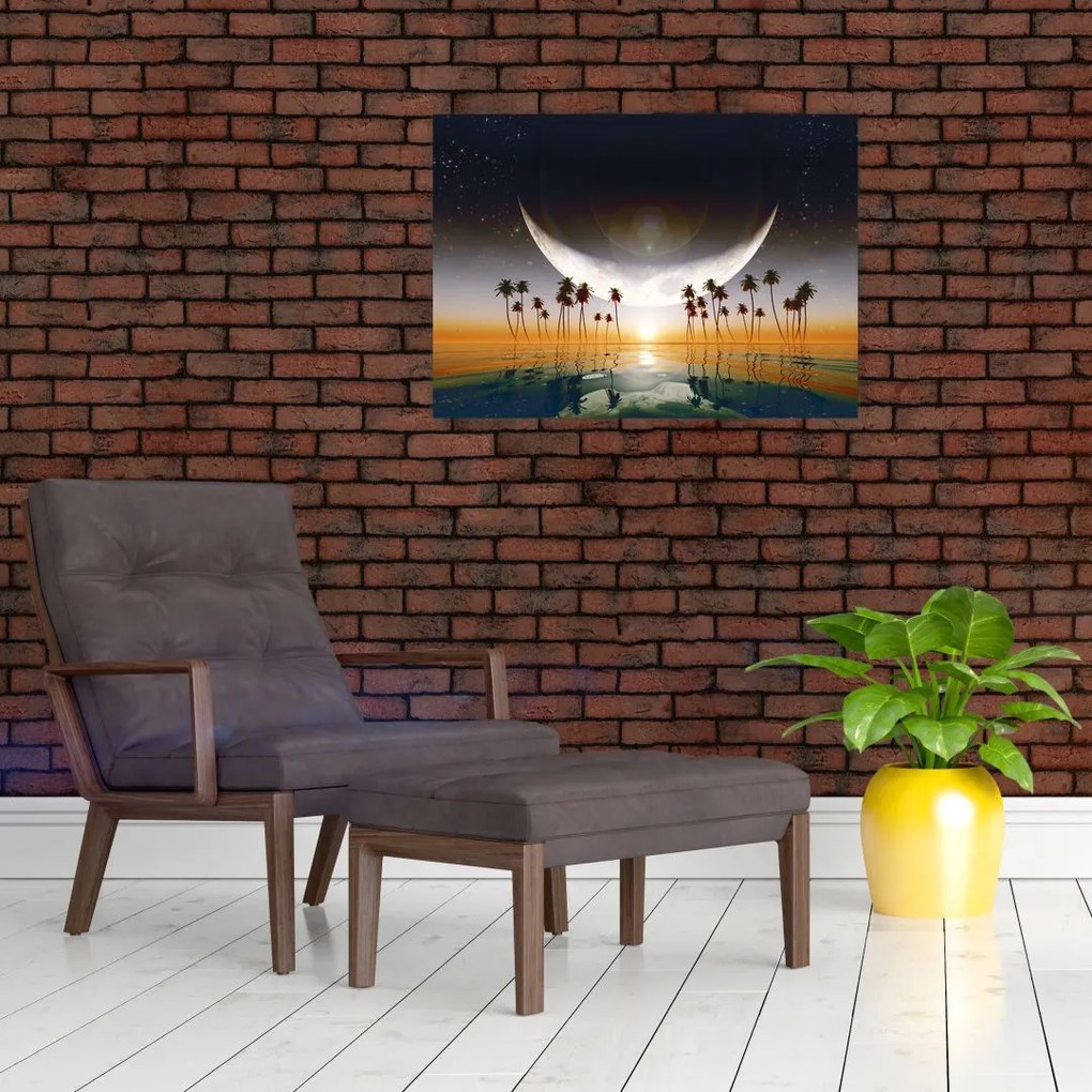 Obraz - Księżyc nad palmami (70x50 cm)