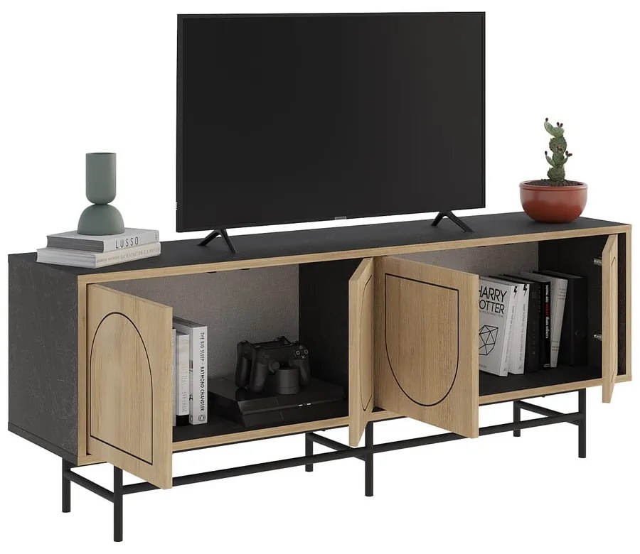 Czarna szafka pod TV w dekorze dębu 149,5x56,5 cm Giana – Marckeric
