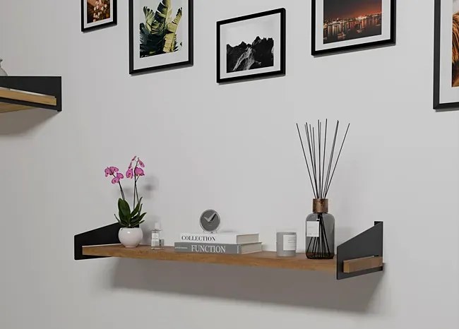 Wisząca półka na kwiaty w stylu loft czarny + dąb lancelot S8-G58
