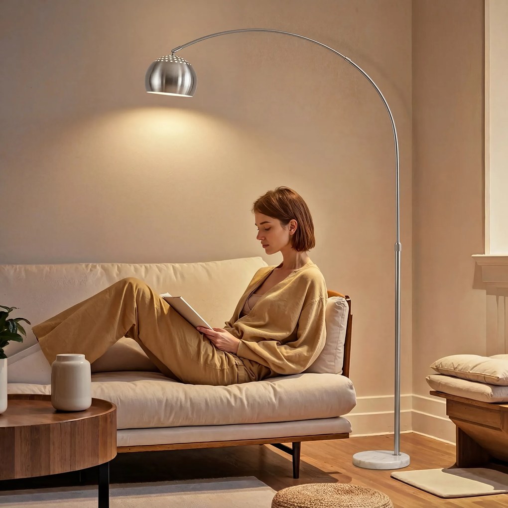 HOMCOM Lampa podłogowa, design łukowy z marmurową podstawą, 167 cm, srebrna | Aosom PL