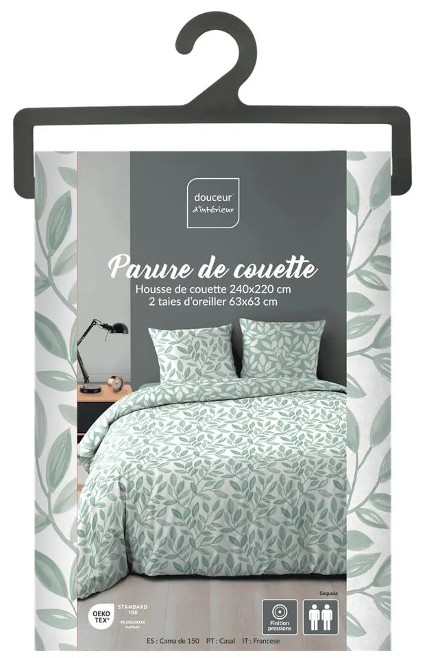 Biało-zielona pościel dwuosobowa z mikrowłókna 240x220 cm Sequoia – douceur d'intérieur