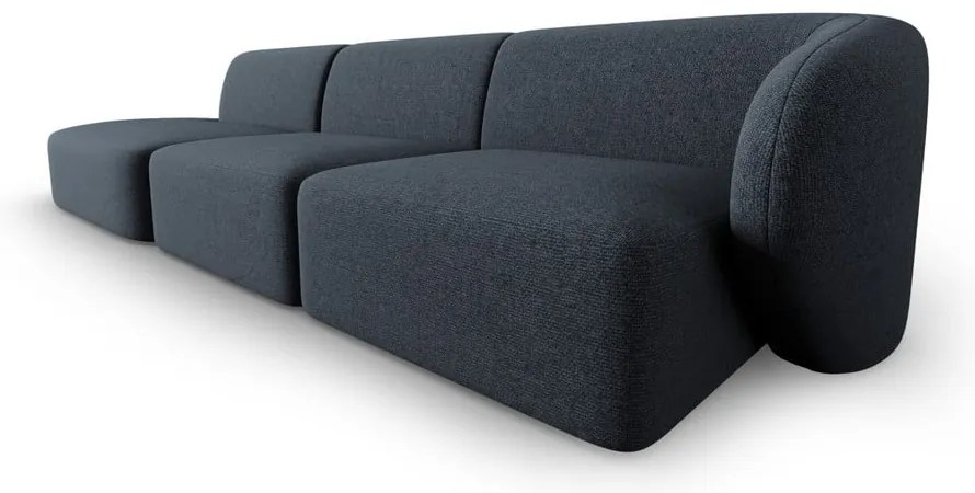 Niebieska sofa z tkaniny szenilowej prawostronna 311 cm Paolo – Milo Casa