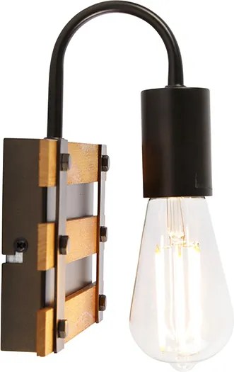 Industrialna lampa ścienna czarna z drewnem - Paleta Mai