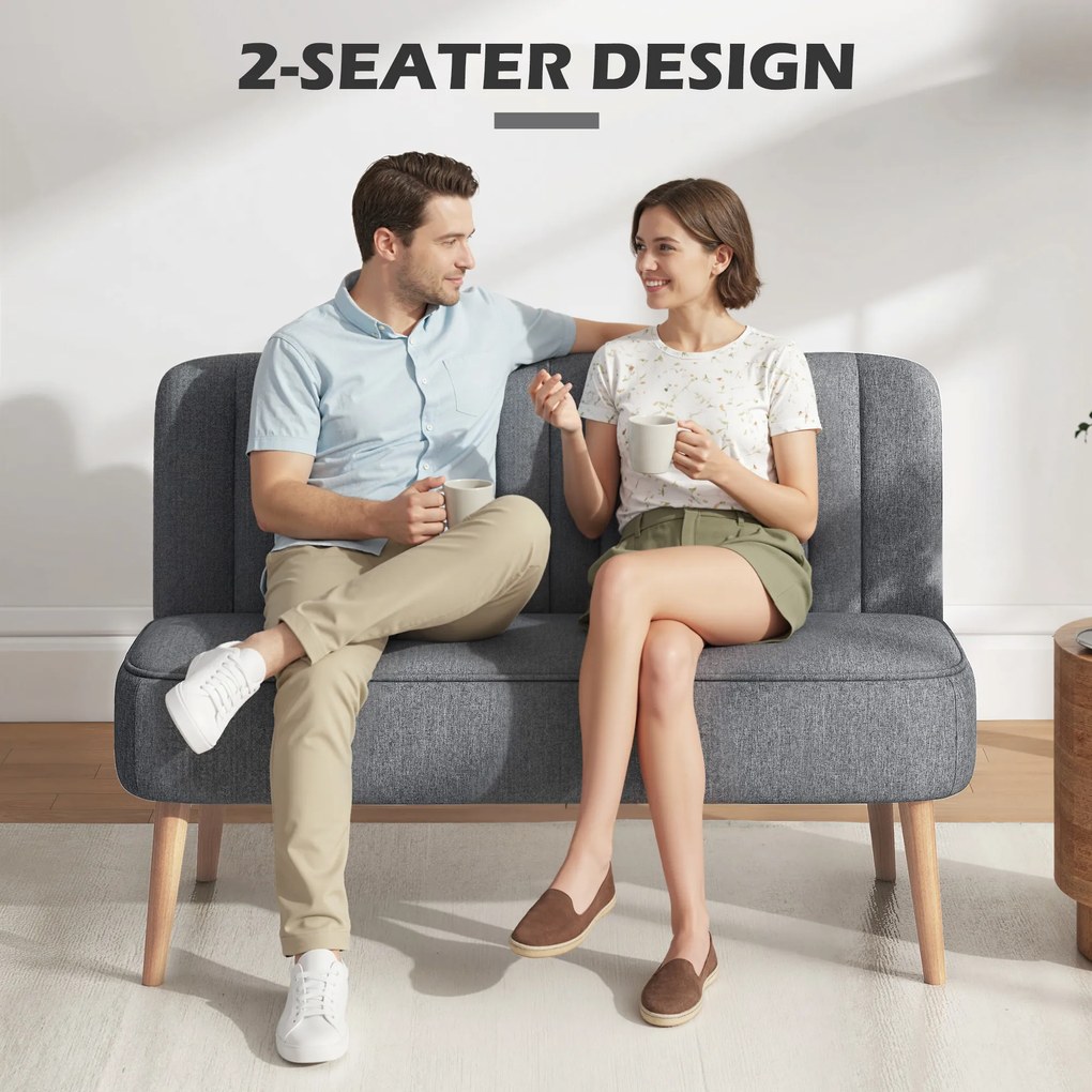 HOMCOM Sofa 2-osobowa, sofa tapicerowana o wyglądzie lnu, drewniana rama, do salonu i sypialni, 117 cm, szara