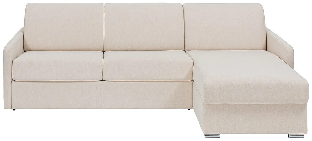 Kanapa narożna dwustronna rozkładana typu express z beżową tapicerką - Miejsce do spania 160 cm - Materac 18 cm - CALIFE