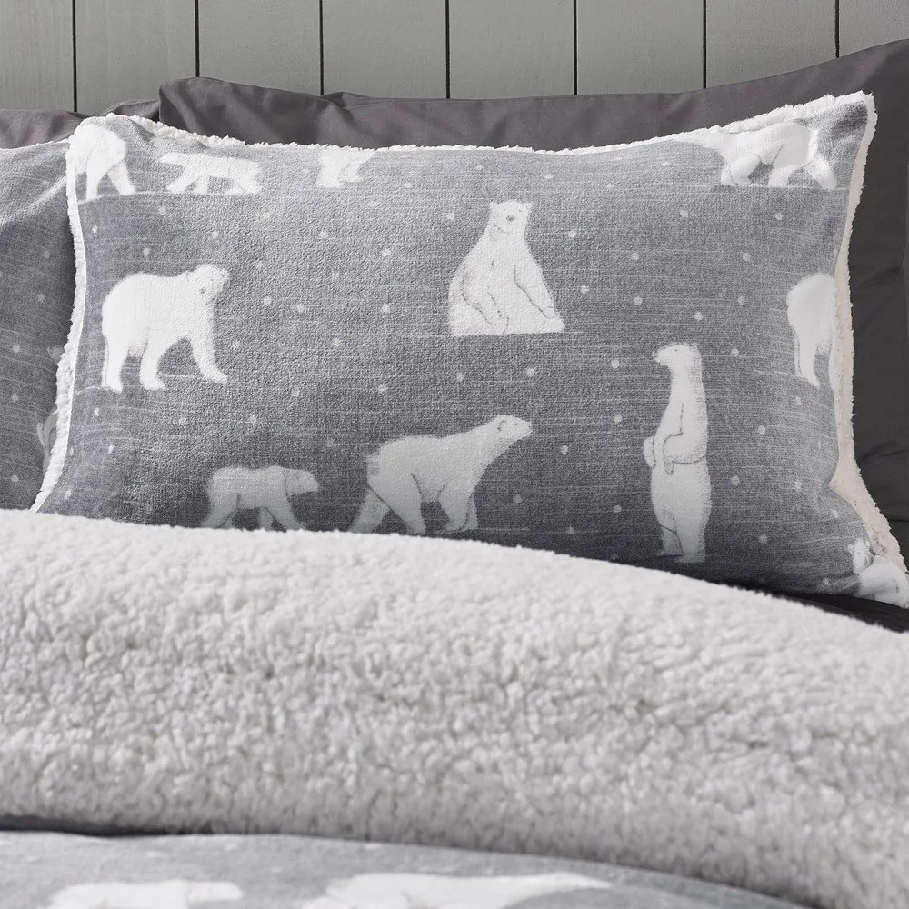 Szara pościel dwuosobowa z materiału sherpa 230x220 cm Cosy Polar Bear – Catherine Lansfield