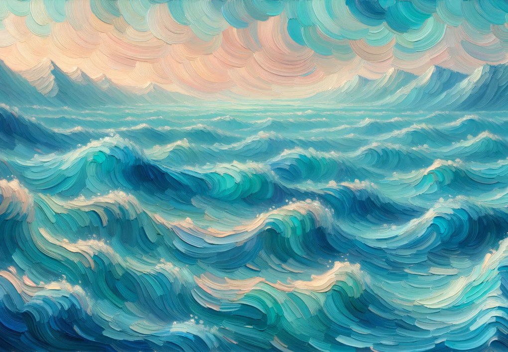 Fototapeta - Malowane morze z falami (196x136 cm)