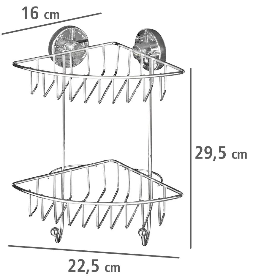 Narożna półka łazienkowa BARI, Vacuum-Loc, 2 poziomy - stal chromowana, WENKO