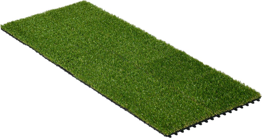 Outsunny 10 Sztuk Sztuczna Trawa 30 x 30 cm Maty Trawne Rolka Trawy Sztucznej 25 mm Plastikowa Ciemnozielona - Idealne do Ogrodu i Balkonu