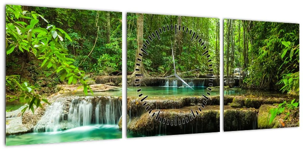 Obraz - Wodospad Erawan w Kanchanaburi, Tajlandia (z zegarem) (90x30 cm)