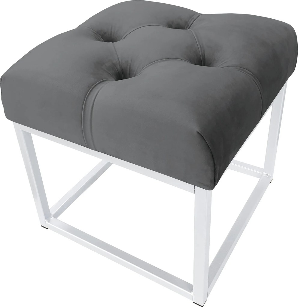 Pufa CHESTERFIELD tkanina Welur loft ławka podnóżek metal : Kolor Stelaża - Biały, Kolor tkaniny - VELVET - BL14, Typ tkaniny - Velvet