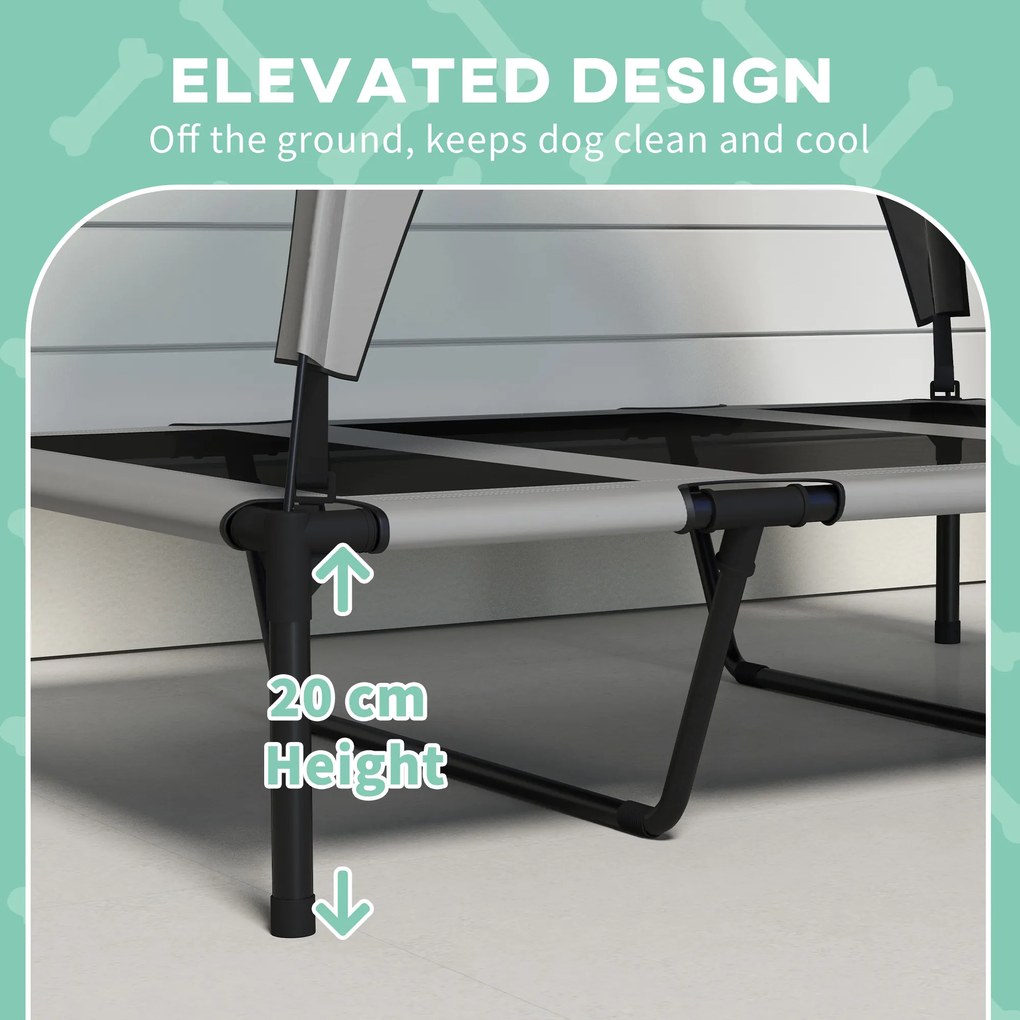 PawHut Outdoorowe łóżko dla psa, odporne na warunki pogodowe, podniesiona konstrukcja, 106 x 76 x 94 cm, Jasnoszary