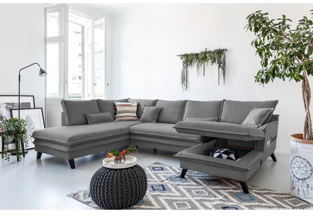 Szara rozkładana sofa w kształcie litery "U" Miuform Charming Charlie, lewostronna