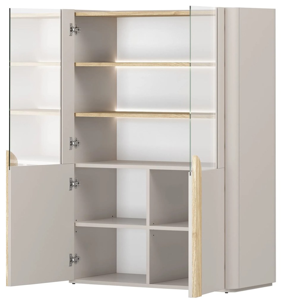 Witryna Amilio 100 cm dwudrzwiowa - kaszmir / dąb olejowany / uchwyty dąb jasny