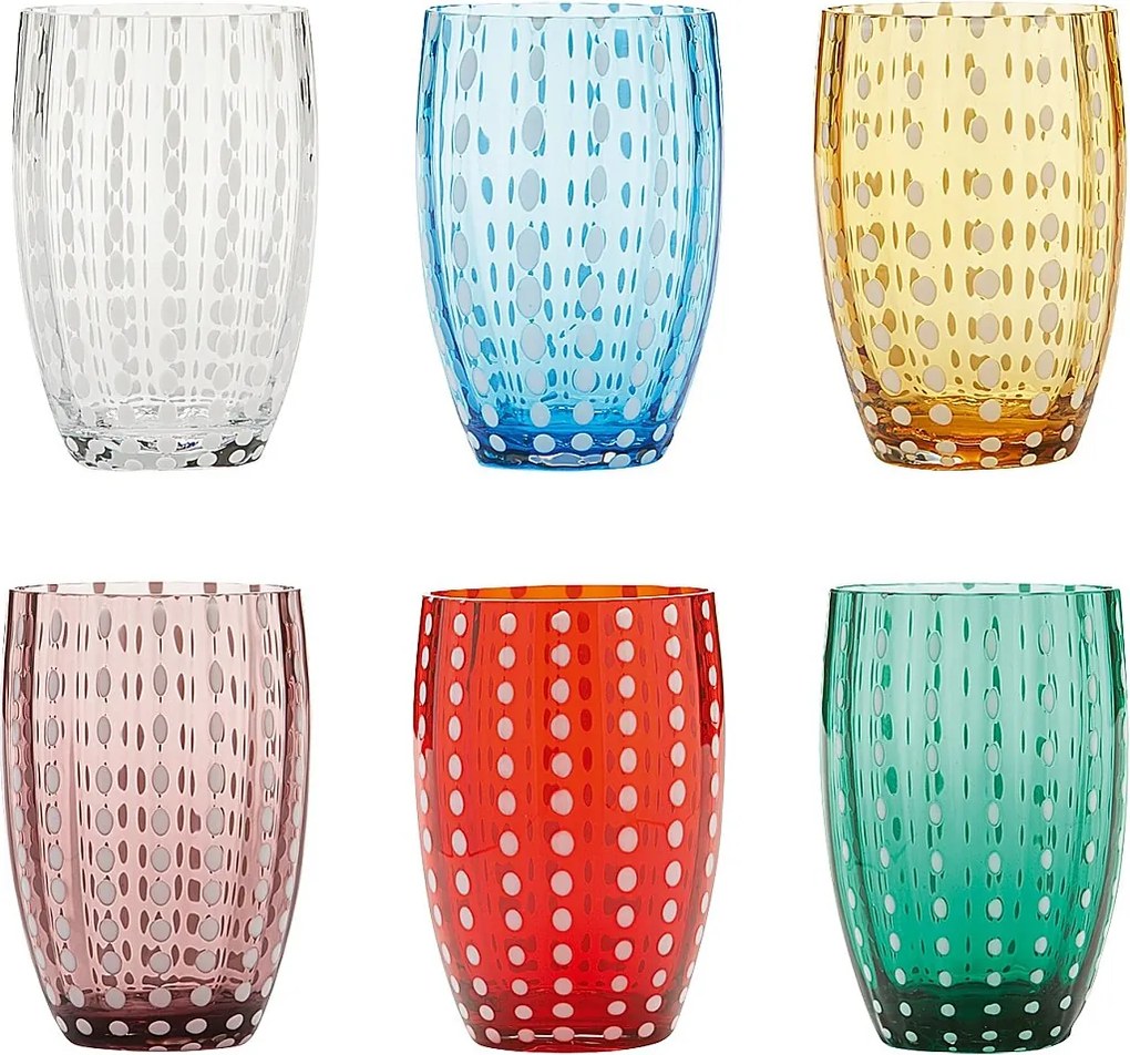 Szklanki perłowe szafranowe 32 cl, ręcznie dmuchane szkło kolorowe, zestaw 6 kieliszków rzemieślniczych do wody lub koktajli, mix kolorów